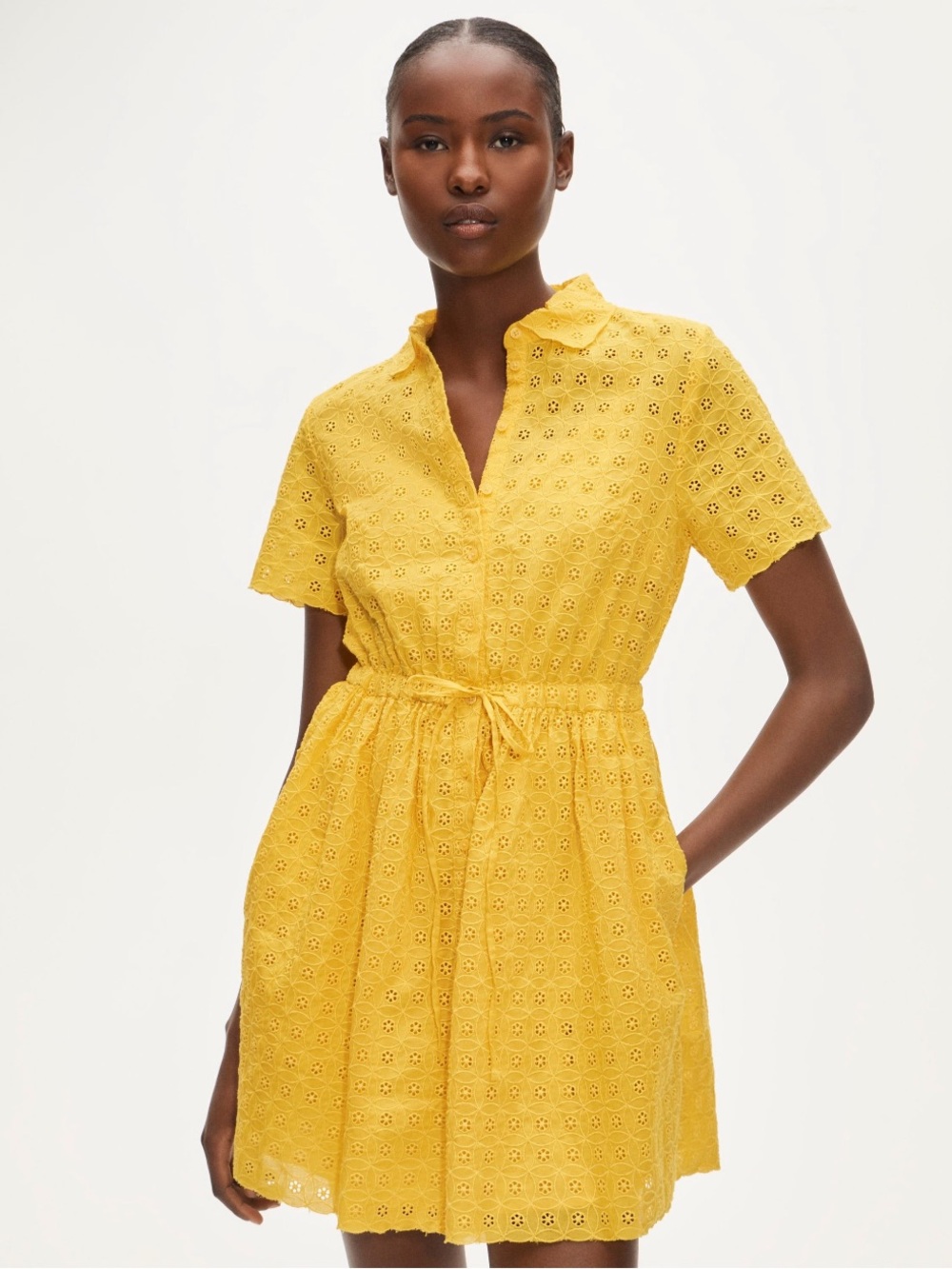 J.Crew Mini Cerise Eyelet Cotton Poplin Shirt Dress Rich Saffron Yellow Size 12